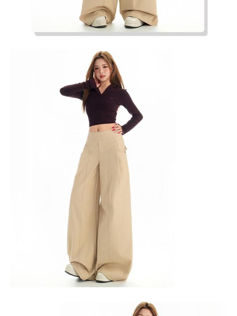 2025 Women's Autumn Khaki Wide-Leg Casual Drapey Floor-Length Pants