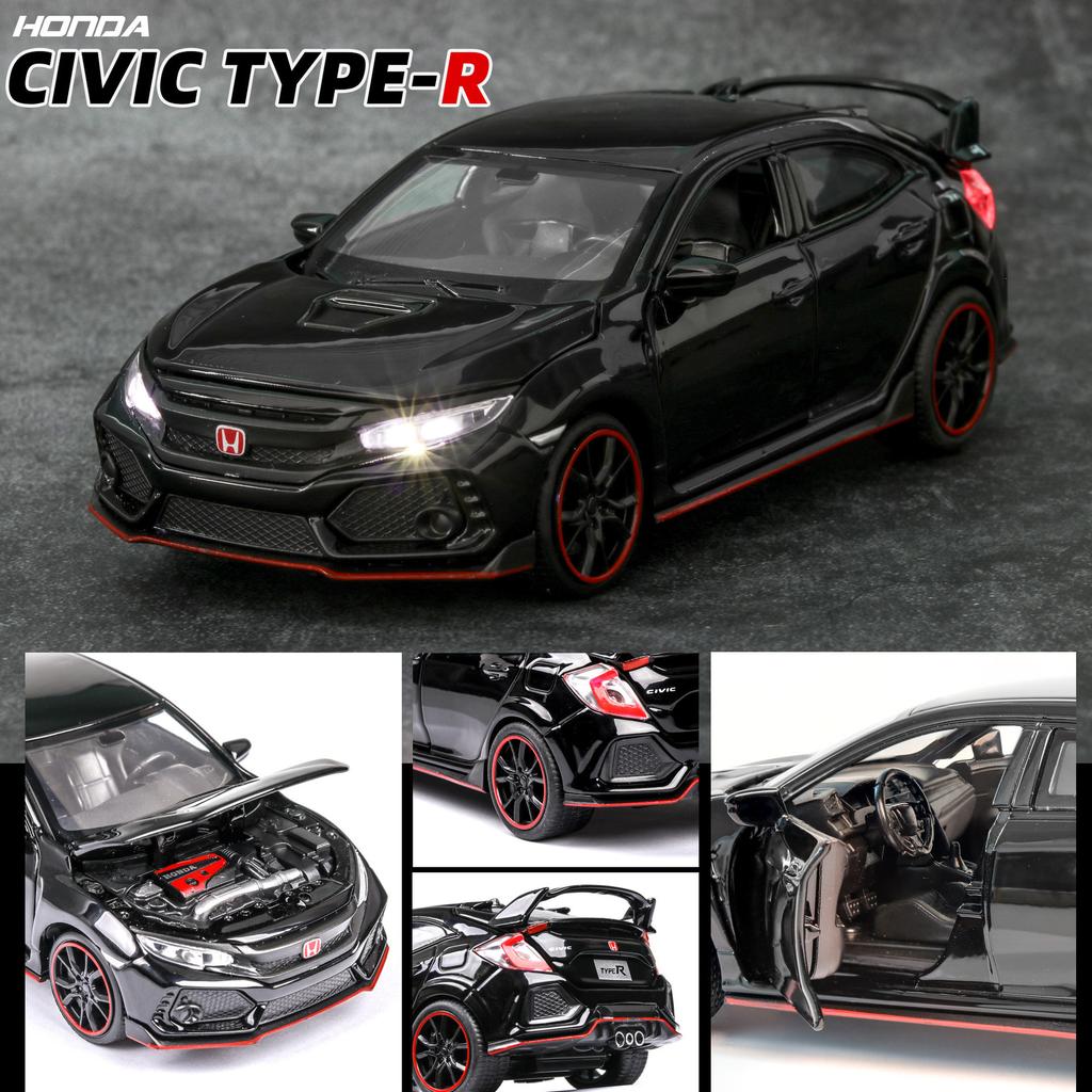 1:32 масштаба 2017 Honda Civic Type-R, литая под давлением модель автомобиля, игрушечный автомобиль с открытыми дверями, свет и звук для детей, мальчиков, девочек, взрослых и мужчин, коллекция