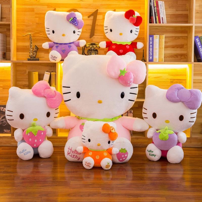 Cute And Cuddly Hello Kitty Cat Plush Toy With Strawberry And Bamboo