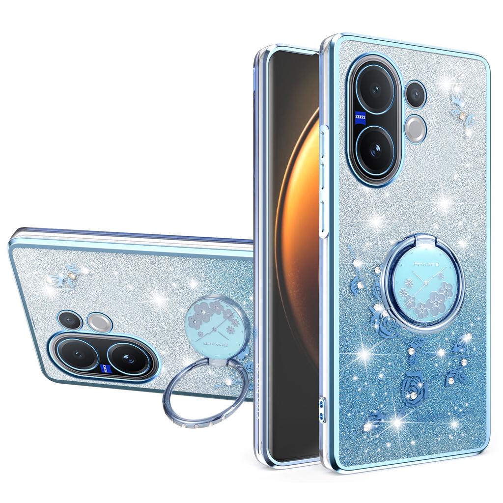 Для vivo V60 5G Чехол Кольцо-подставка ТПУ Цветы Чехол для телефона Градиентный Блестящий