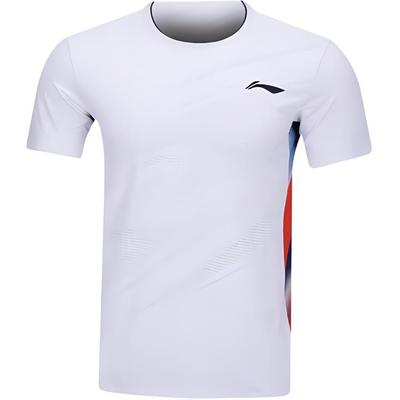 Li Ning Теннисная серия Спортивная повседневная Простая цветная вставка Удобная дышащая футболка с коротким рукавом для бадминтона Унисекс топы Белый AAYV103-1