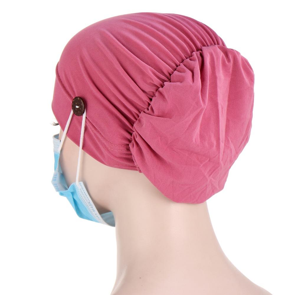 Solid Color Chemo Cap Hair Accessories Cotton Turban New Cap Button Render Women