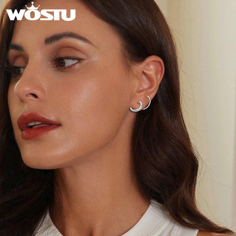 WOSTU Креативные двойные серьги-серьги для женщин, стерлинговое серебро 925 пробы, блестящий циркон, простые серьги-гвоздики для вечеринок, ювелирные изделия в подарок