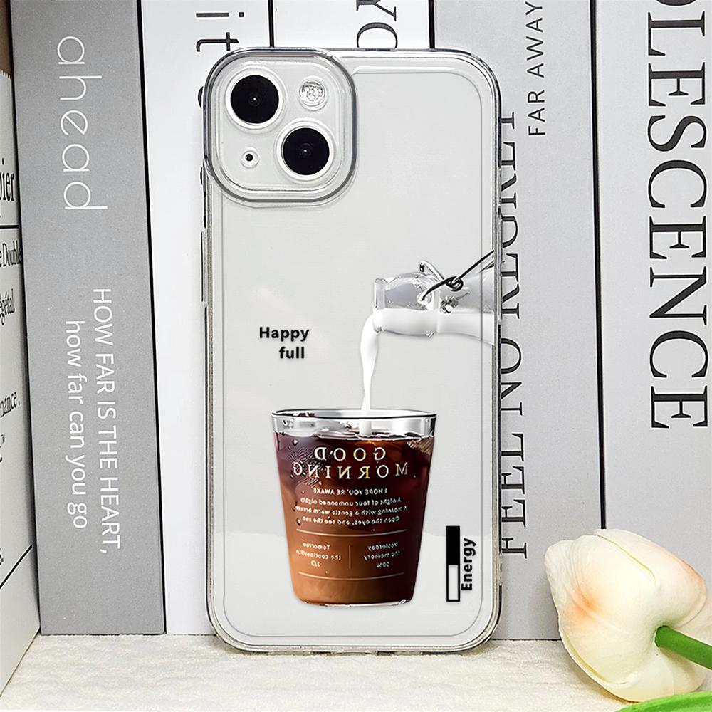 Забавный чехол для телефона с рисунком айс-кофе для IPhone 16 15 14 12 11 Pro 13 Max Mini XR X SE4 7 8 16 Plus Милый мультяшный маття-милк Прозрачная крышка