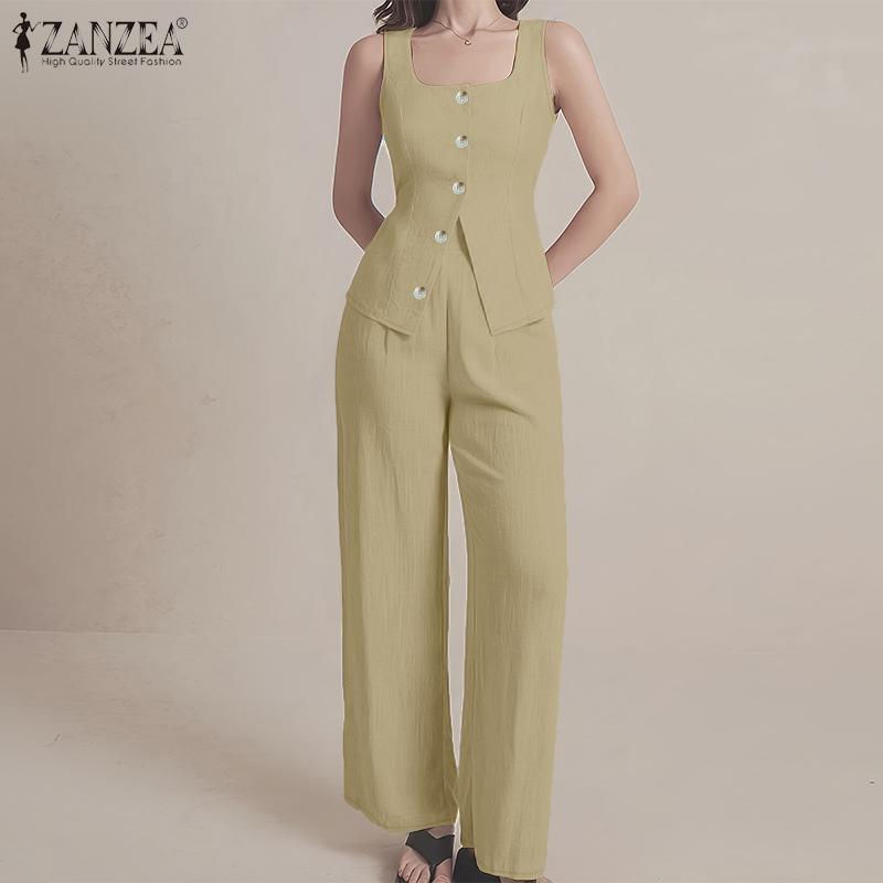 ZANZEA Women Sleeveless Tank Tops and Pants Summer Two Piece Suit Sets