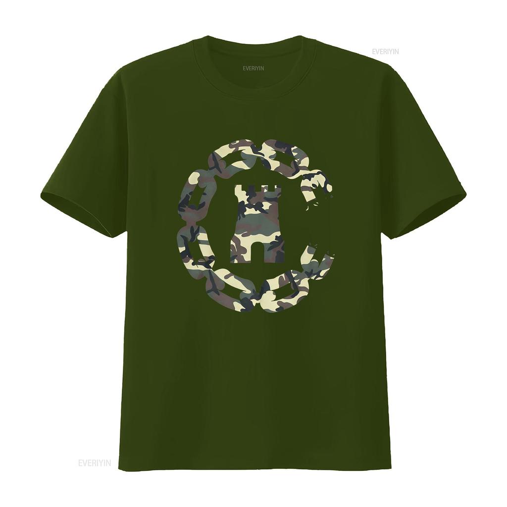 Streetwear Military Camo Castle Chain Wreath Print Casual T Shirt vintage Washed Comfortable streetwear Versatile