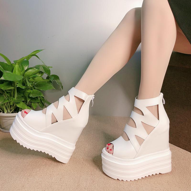 Fashion 15CM Women's Fish Mouth Wedge Sandals Thick Platform High-heeled Shoes Wedges Shoes for Women  High Heels