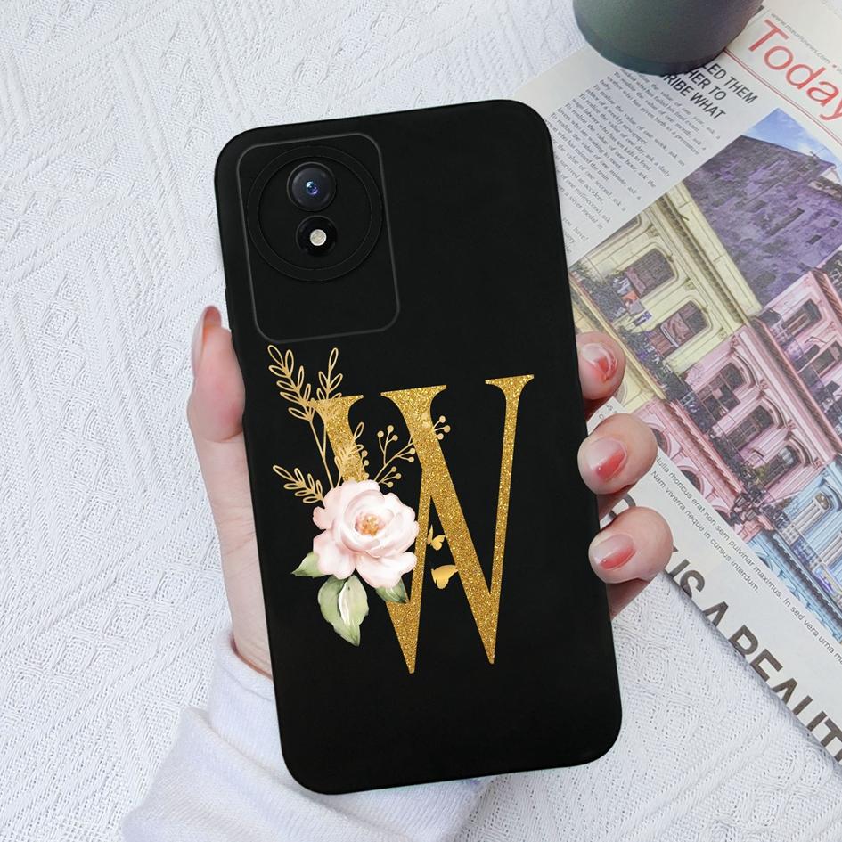 Чехол для телефона Vivo Y02S Y11 Y12 Y15 Y16 Y17 Y19 Y20 Y21 Y30 4G 5G Роскошный защитный жидкий мягкий силиконовый чехол с цветочными буквами для Vivo Bumper Coque