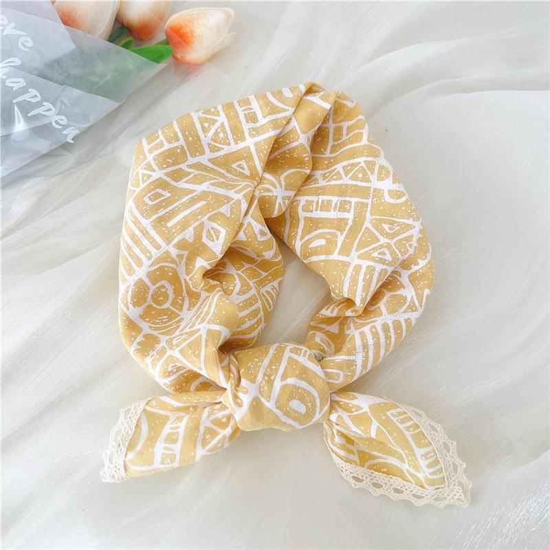 Хлопок лен кружевной край квадратные шарфы 60 см платок шейный платок банданы женский повседневный шейный платок клетчатый принт геометрический узор