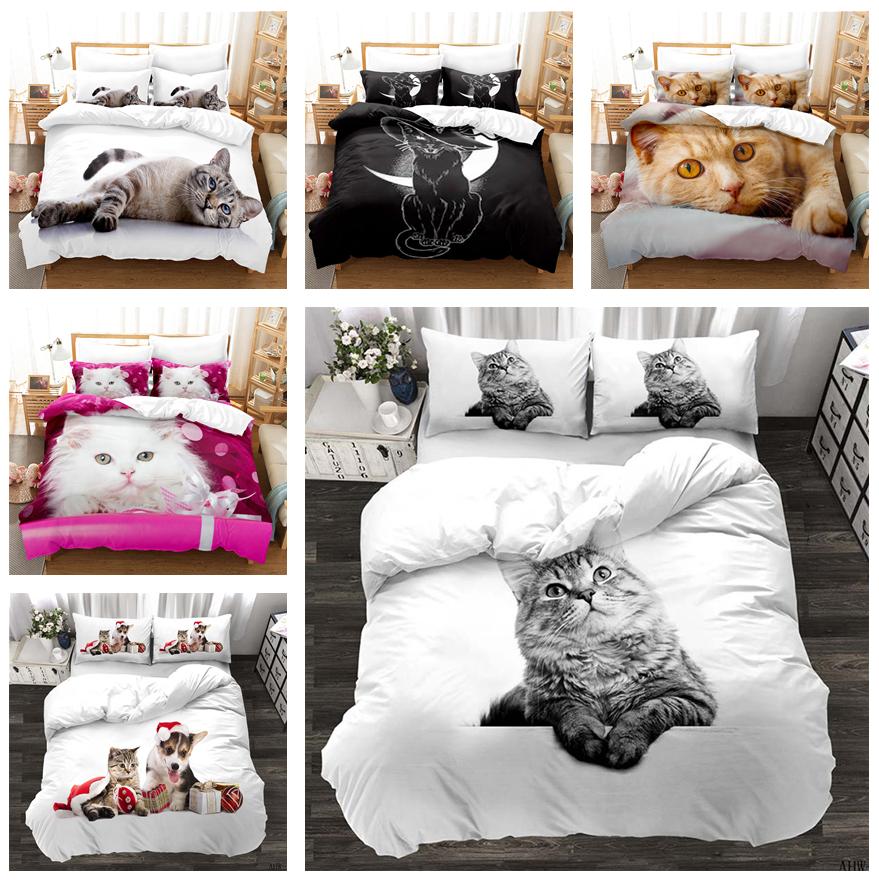 Комплект постельного белья с принтом питомца и кота, комплект постельного белья, пододеяльник, наволочка, простыня/двойной король, 2/3 предмета, украшение для спальни