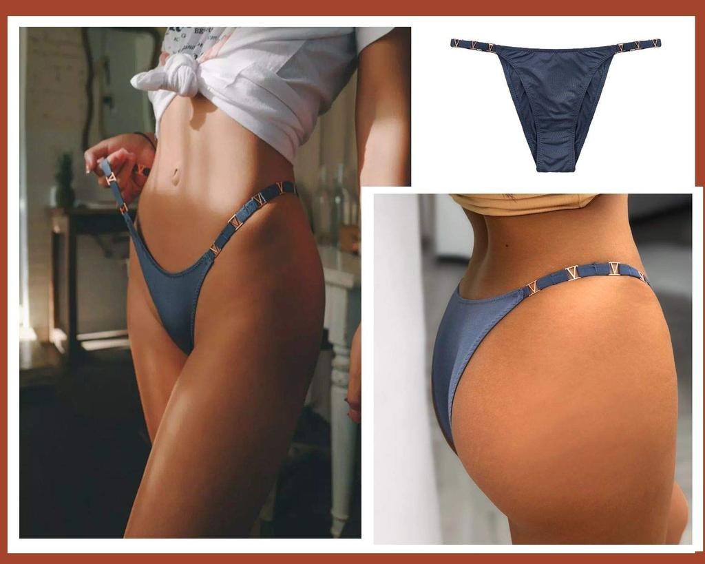 Beirou Brazilian Satin Fabric with Jeweled Bling Luxurious Long Peach Butt Women's T-Back Panties, Bling, Shine, Sparkling, Gorgeous, Sexy, Legs,