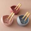 Silicone Baby Feeding Bowl Set Baby Learning Dishes Suction Bowl Set Wood Spoon Fork Children Tableware Baby Stuff