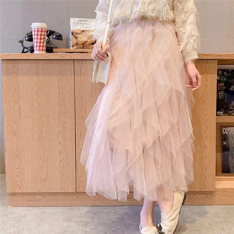 Повседневное женское однотонное бальное платье, юбка из тюля с высокой талией, плиссированная юбка-пачка, женские сетчатые юбки для свиданий, падение
