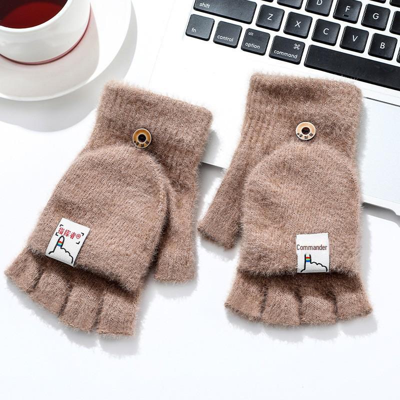 Trendy Fingerless Flip Mittens: Warm Velvet Knit for Students