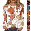 Женская мода повседневный топ с длинным рукавом с цветочным принтом и круглым вырезом