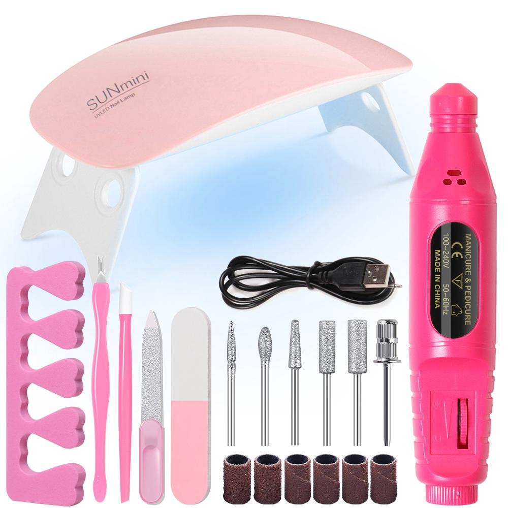 Professional USB Electric Nail Drill Polish File Kit with UV LED Nail Lamp Gel Manicure Dryer Lamp Acrylic Starter Set