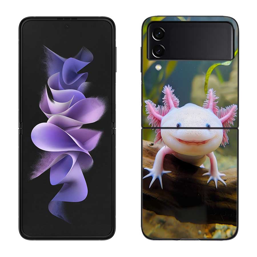Чехол с улыбающейся саламандрой для Samsung Z Flip 7 6 5G Galaxy Z Flip 5 4 3 Черный Жесткий Чехол для Телефона Роскошная PC Оболочка Coque