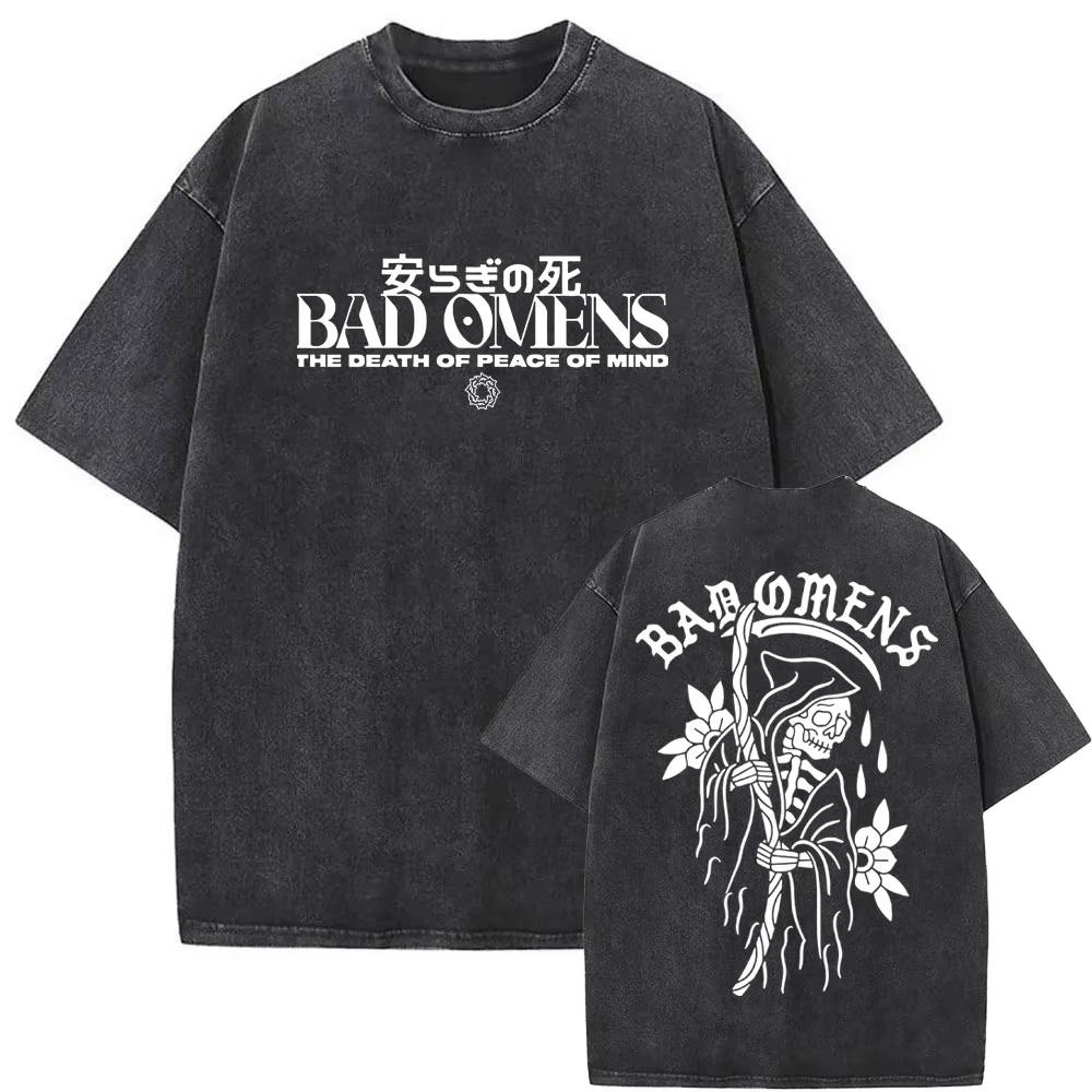 Стирка Винтажная Футболка с Графикой Рок-Группы Bad Omens Find Peace Мужская Женская Повседневная Хлопковая Оверсайз С Коротким Рукавом Уличная Футболка Топы
