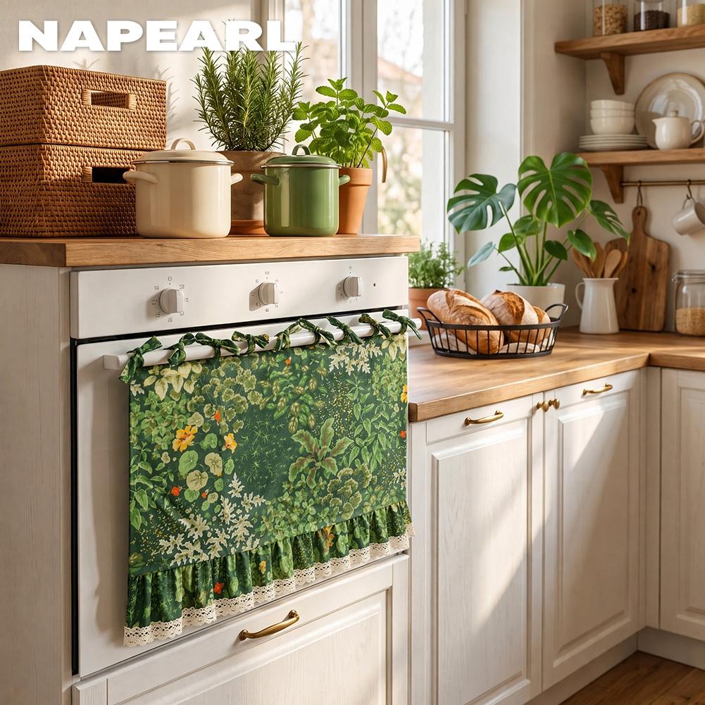 1 шт. NAPEARL Американская Деревня Печатная Юбка для Духовки, Декоративная Шторка на Дверцу Духовки с Кружевным Краем в Форме Листа Лотоса для Кухни Домашний Декор