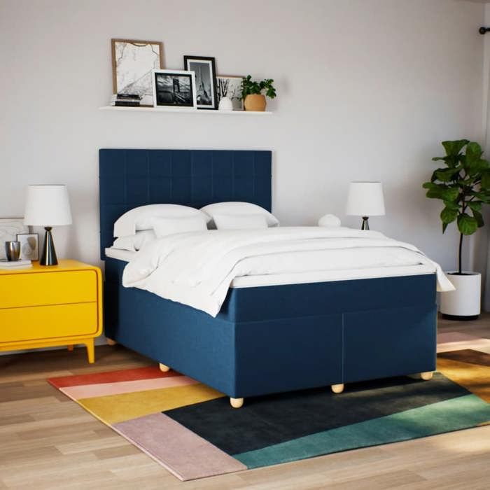 Maison Exclusive - Sommier à lattes de lit avec matelas Bleu 160x200 cm Tissu