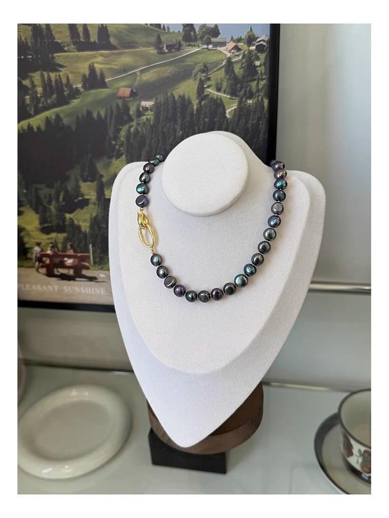 Baroque Peacock Blue Freshwater Pearl Necklace - Light Luxury Colorful Chain