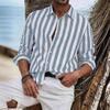 Men's Casual Cotton and Linen Striped Long Sleeved Shirt