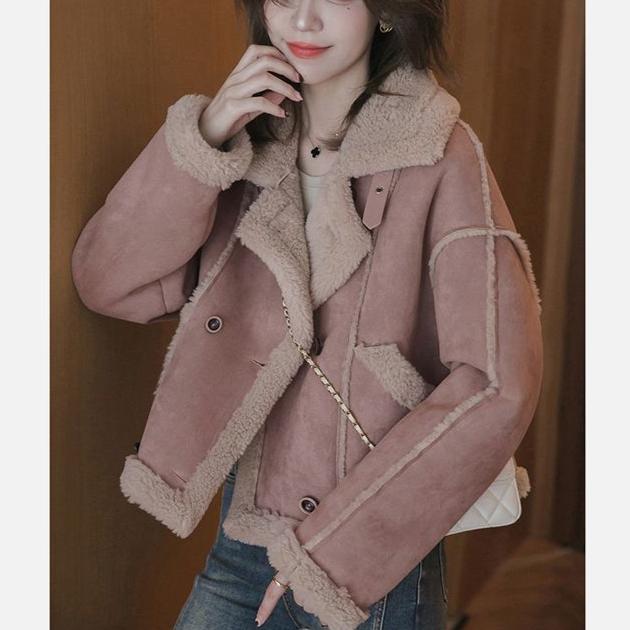 Short Jacket Women's Winter Fashion Fur Loose Stand-up Collar Thin Short Tops