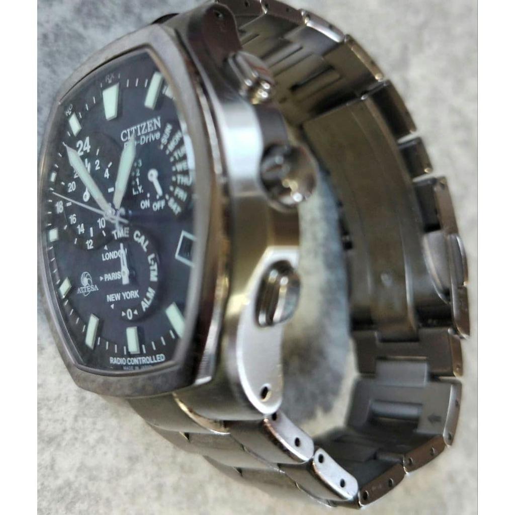 Used Citizen Attesa Eco-Drive Radio-Controlled Solar Tonneau Navy Dial