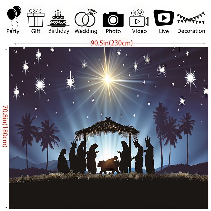 Background Cloth for Baptism Celebration - Shepherd and Jesus Birth Night Scene No Power Required