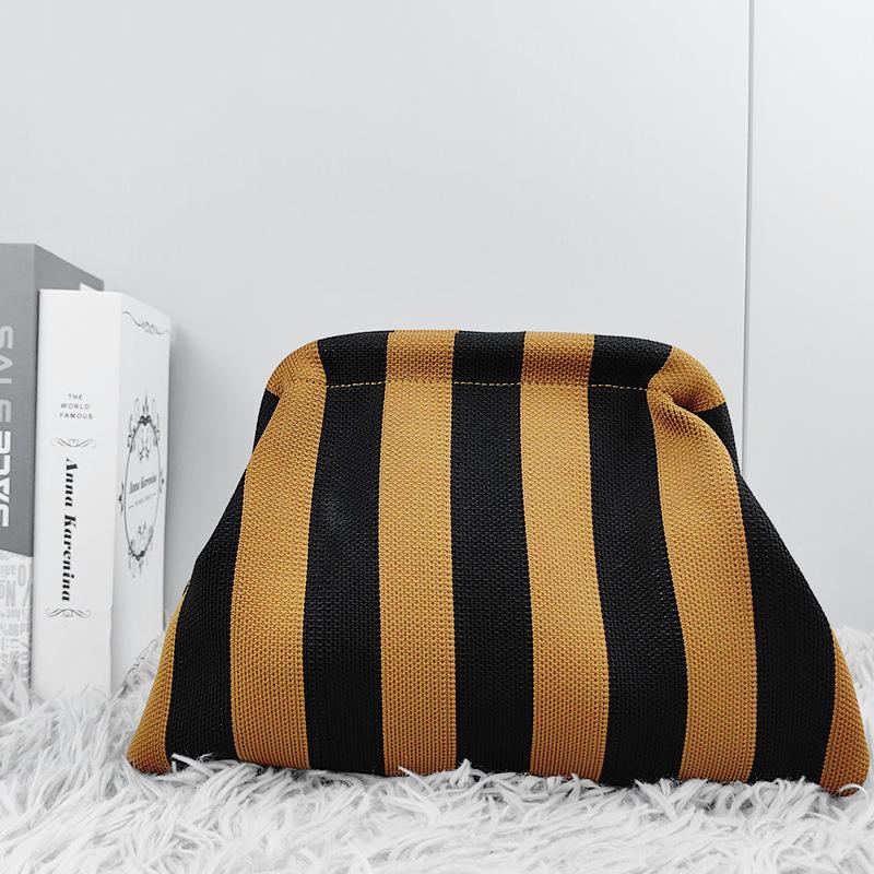 Summer Beach Clutch Purses for Women Crochet Woven Ruched Dumpling Hobo Bag Striped Color Evening Handbag Pool Knit Clutch
