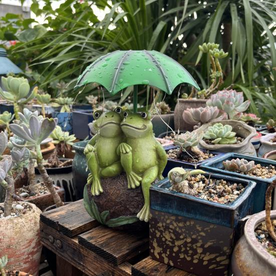 Лягушка-пара, солнечный свет, прочная конструкция из смолы, водонепроницаемая, устойчивая к ультрафиолетовому излучению, скульптура лягушки, держащей зонтик, со светодиодной подсветкой