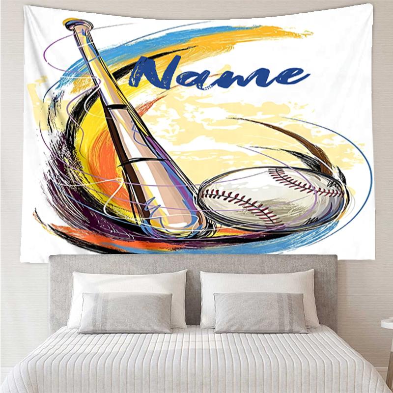 Custom Name Baseball Print Tapestry, Backdrop, Easy Setup, Ideal for Bedroom, Office & Living Room, with Aesthetic Wall Hanging Decor.