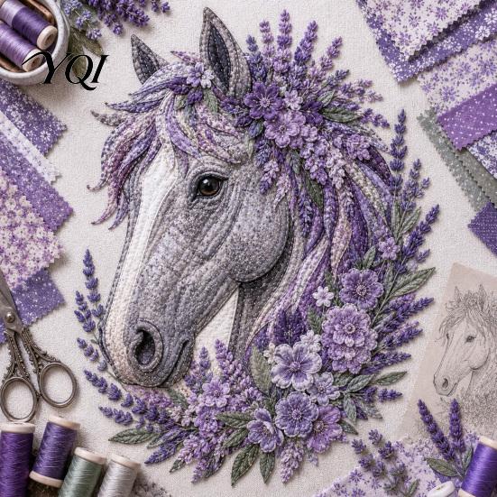 Floral Horse Fabric Craft Patchwork Kit, DIY Home Decor Sewing Kit for Adults, Handmade Wall Artistic Applique Set