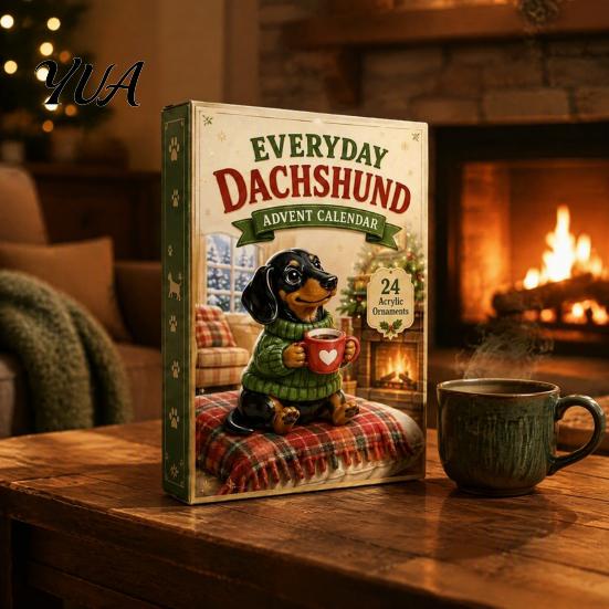 Christmas Tree Hanging Supplies Cat Dachshund Advent Calendar, 24-Day Countdown Acrylic Ornament for Decorative Garland Charms Holiday Decoration,