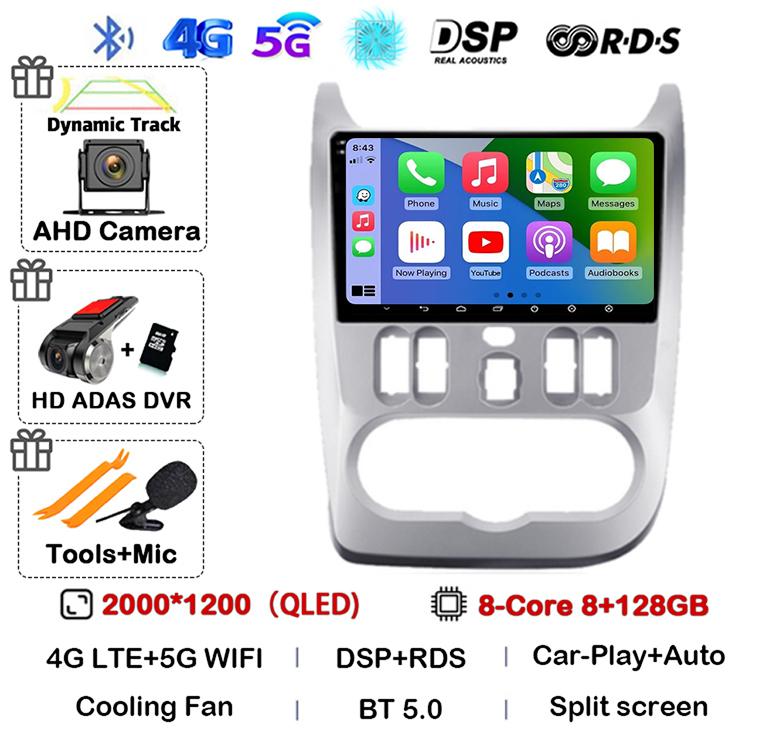 Android 14 Carplay Auto 4G+WIFI автомобильное радио для Renault Logan 1 Sandero 2009 2010 2011 2012 2013-2015 Мультимедиа GPS головное устройство DSP