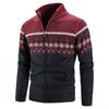 New Men's Print Color Matching Fleece Casual Stand-up Cardigan Plus Size Sweater Jacket