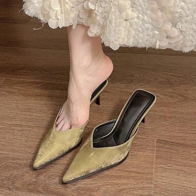 Новые тонкие заостренные каблуки с V-образным вырезом Muller на высоком каблуке, темпераментные полутапочки с сумкой на голове, женская верхняя одежда