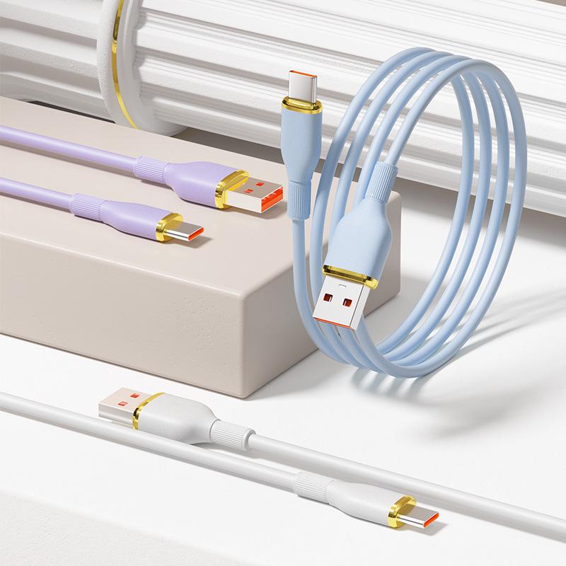 Кабель для передачи данных USB-C 100 Вт из жидкой мягкой резины с двумя разъемами для Apple и Huawei - сверхбыстрая зарядка PD 27 Вт (60W).