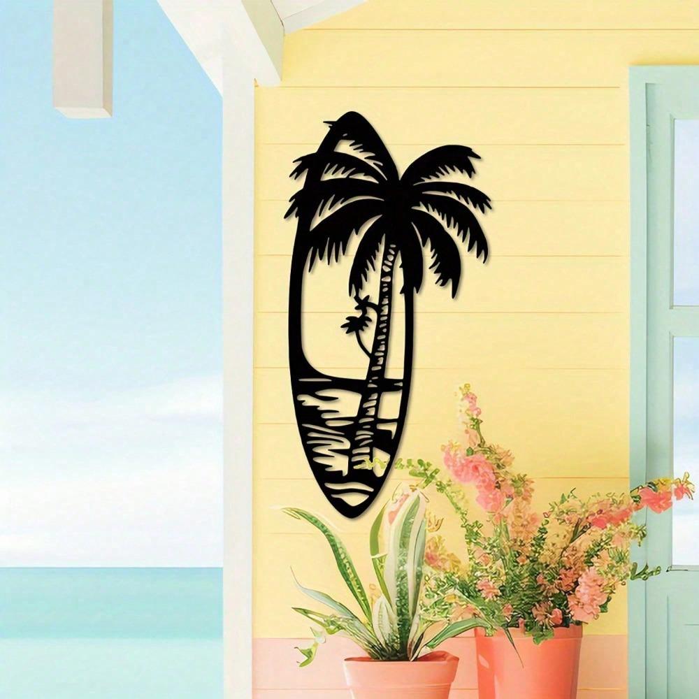 Chic Surfboard Metal Wall Art - Ocean-Themed Beach Decor For Indoor/Outdoor, Perfect Holiday Gift For Halloween, Easter, Thanksgiving & Birthdays