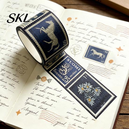 Classical Stamp Tape Vintage Washi Roll, Aesthetic Decorative Masking Tape, Retro Roll Adhesive for DIY Art Crafts, Journaling Scrapbooking Supplies