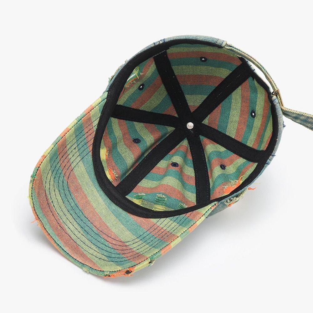 Sunshade Frayed Denim Baseball Cap Adjustable Distressed Colorful Casquette Daily
