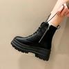 2026New Boots for Women Fashion Thick Sole High Heel Boots Lace Up Platform Boot Side Zip Ankle Boot Classic Black Leather Botas