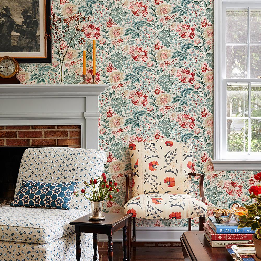 Синие и красные цветочные виниловые обои Morden Водонепроницаемые и прочные ПВХ наклейки на стену Цветочная наклейка для шкафа для мебели