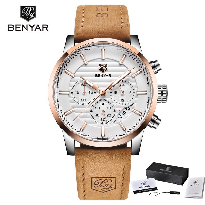 BENYAR Watches Men Top Luxury Brand Chronograph Sport Man Watch Military Leather Clock Quartz Wristwatch Relogio Masculino 5104