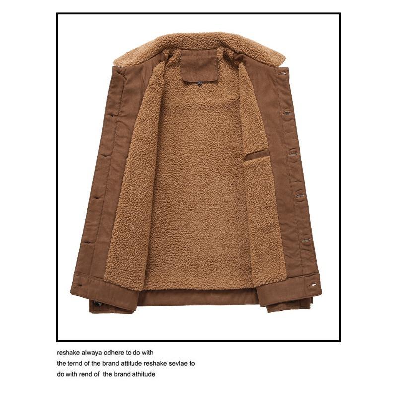 Men S Thick Fleece Lined Workwear Jacket Loose Fit Winter Coat