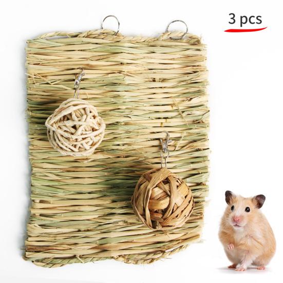 1 комплект, игрушка для жевания хомяка, устойчивая к укусам, натуральные материалы, снимающая скуку, хомяк, кроличьи зубы, шлифовка зубов, соломенный коврик, аксессуары для клетки