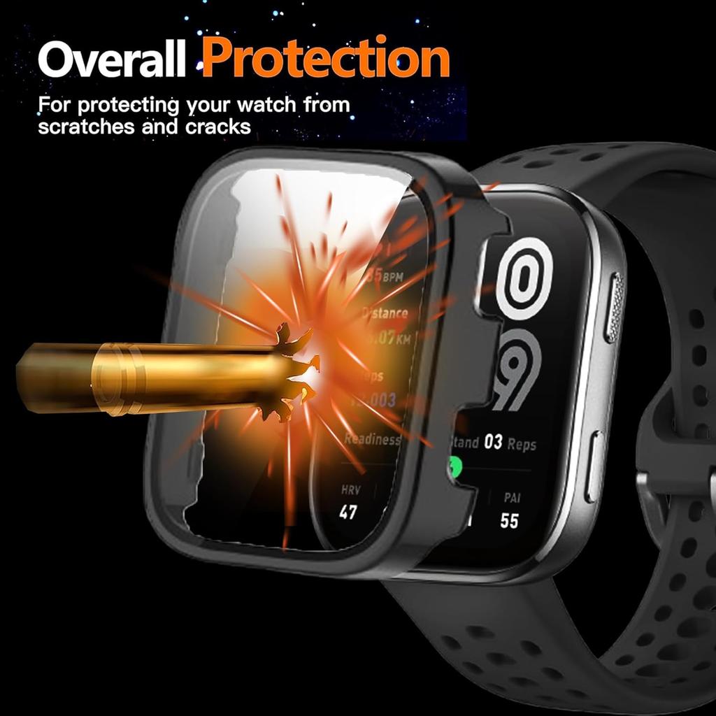 Compatible for Amazfit Bip 6 Case, Lamshaw Hard PC Case with Tempered Glass Screen Protector Compatible with Amazfit Bip 6 Smart Watch 46mm (2