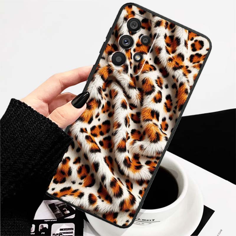 Роскошный чехол для телефона с леопардовым принтом для Samsung A73 A72 A71 A55 A54 A53 A52 A51 A13 A22 A16 A15 A12 A14 A26 A07 5G Черный