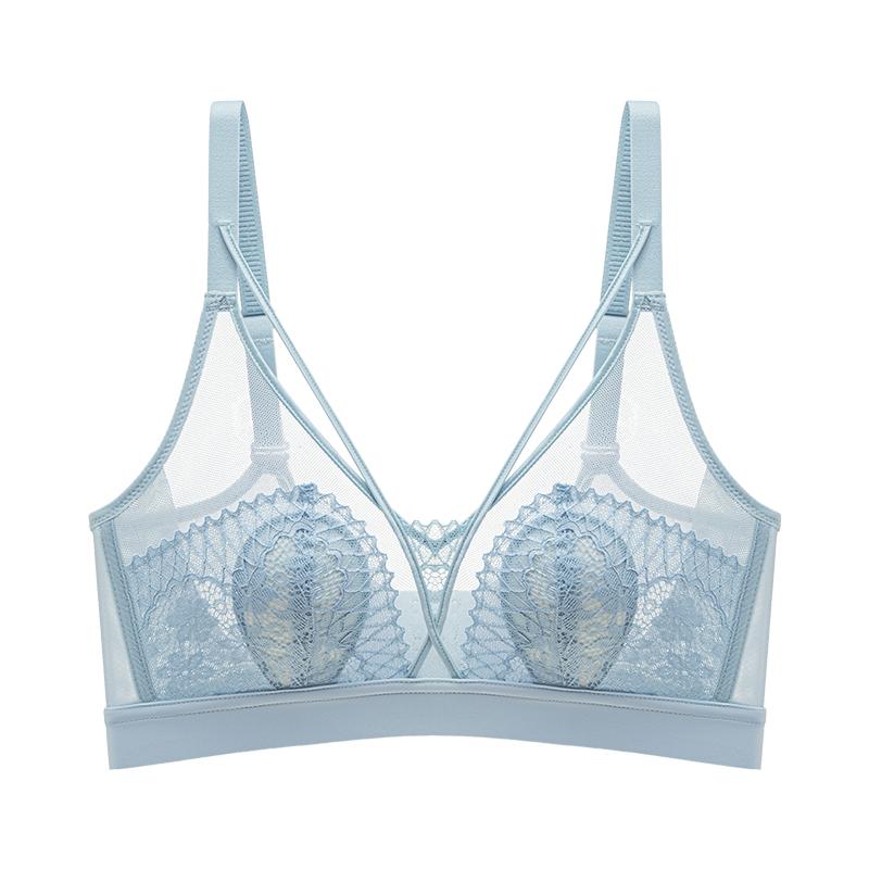 Breathable sexy ultra-thin seamless lace underwear women's breasts small steel-free bras gather and shrink bras to prevent sagging