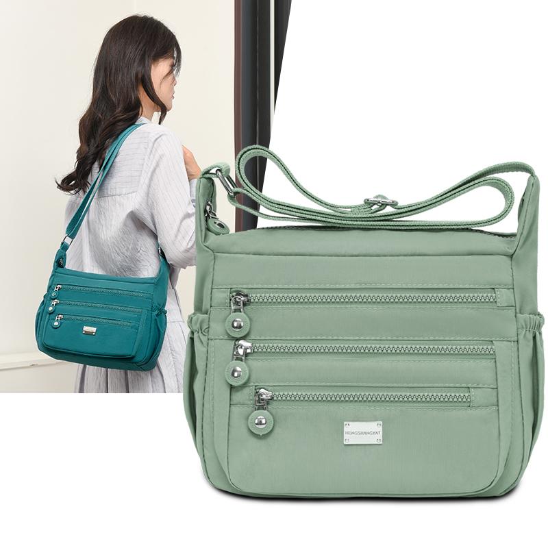 Large Capacity Water-Repellent Nylon Bag Women's Shoulder Crossbody Bag Multi-Pocket Middle-Aged Mother Bag